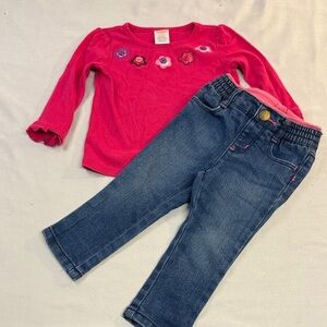 Gymboree - 2-piece set - long sleeve Vibrant Pink Cotton Shirt and jeans